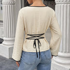 Long Sleeved Top Fall Winter Inner Wear Back Lace up Boat