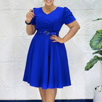 Women's Belted V-Neck Midi Dress