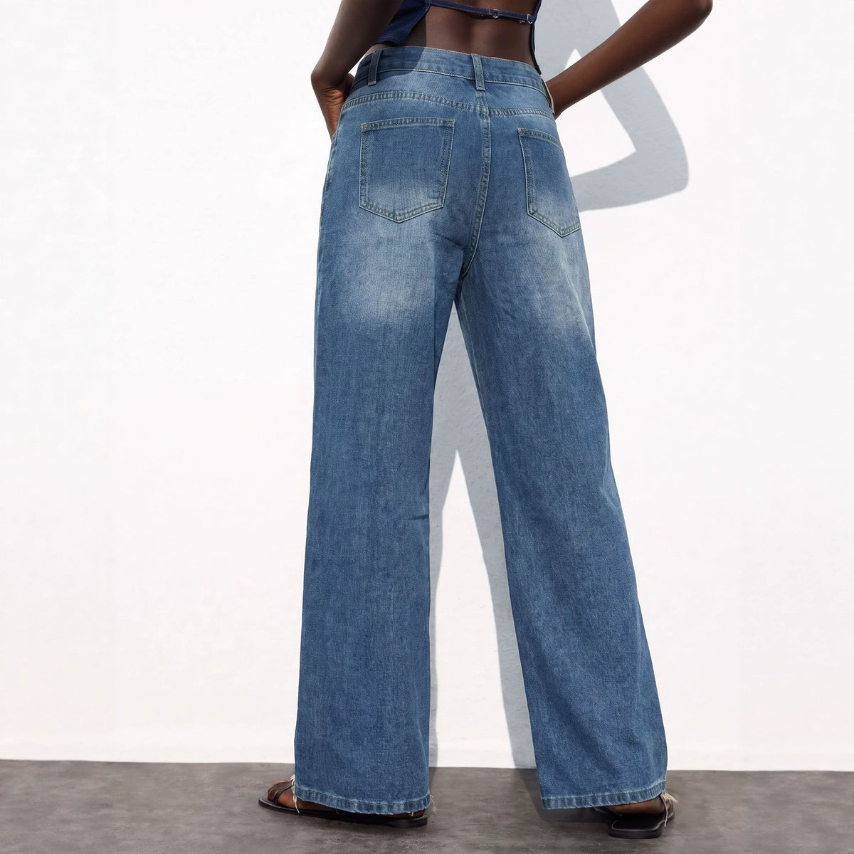 's High Street Side Double Row Clinch Jeans Straight Mopping Pants