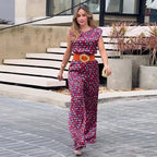 Design Sleeveless Diamond Plaid Slim Fit Wide Legged Pants One Piece