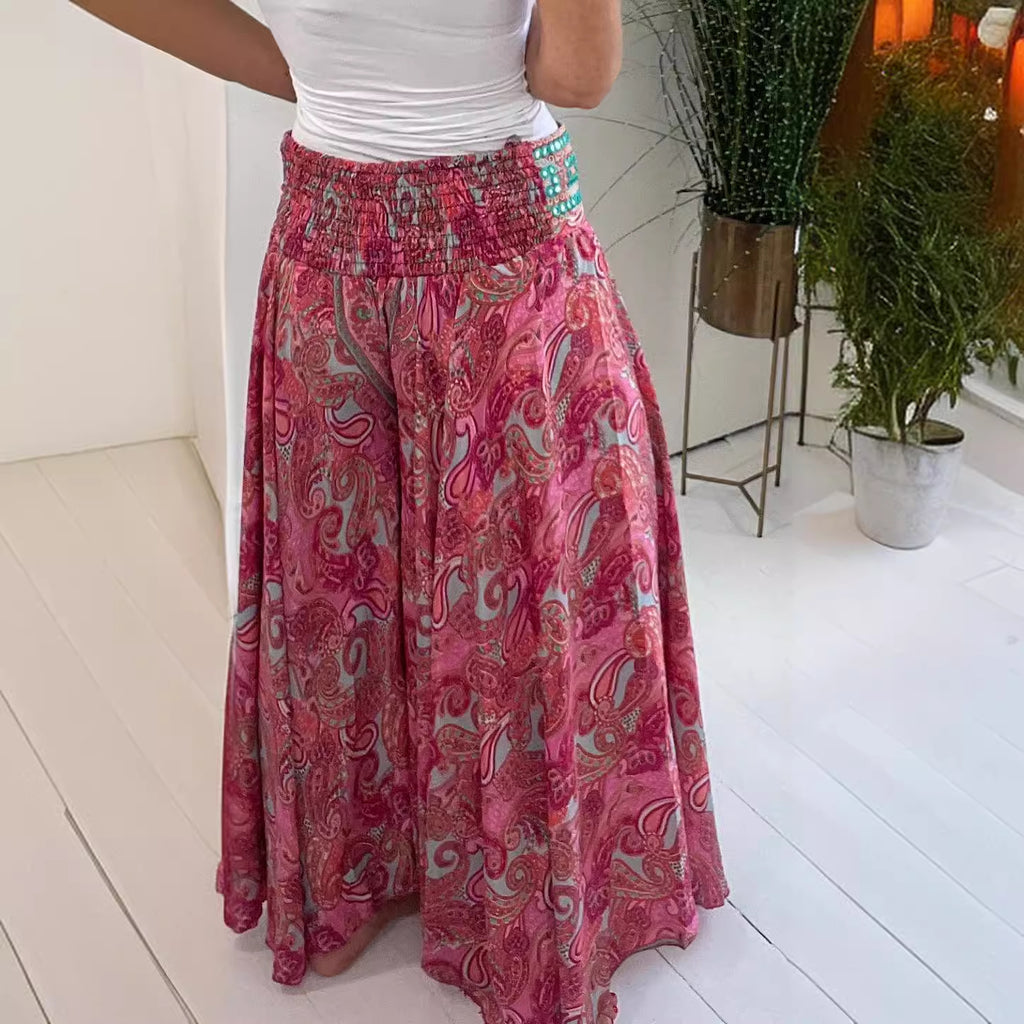 Summer Positioning Elastic Waist Wide Leg Pants Casual Pants for Women