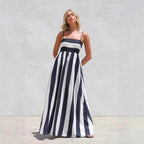 Summer Dress Striped Print off-Neck Strap Dress Women