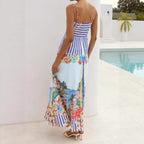 Floral Stripe Spaghetti-Strap Maxi Dress