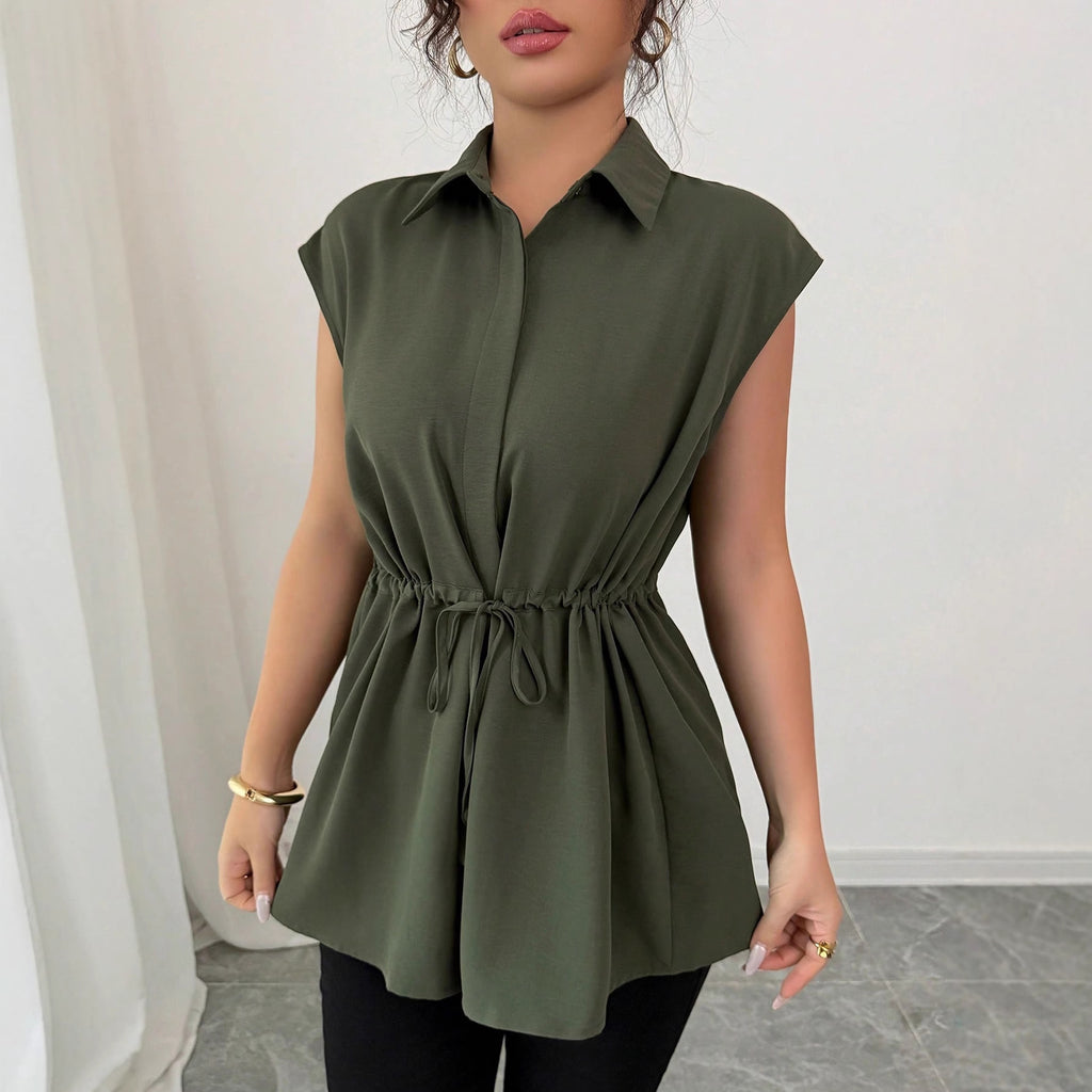 Women's Loose Waist Single Breasted Solid Color Polo Collar Women Short Sleeved Coat