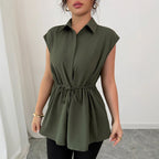 Women's Loose Waist Single Breasted Solid Color Polo Collar Women Short Sleeved Coat