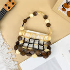 Women's Handmade Beaded Fritillary Bag Spring Summer Dinner Shell Bag Hollow Out Cutout Handbag Shell Women Bag