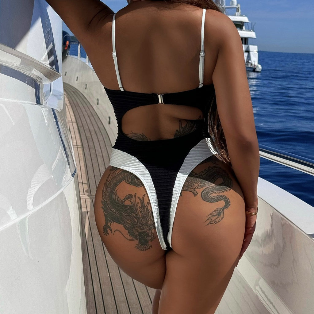 Contrast Color One-piece Swimwear