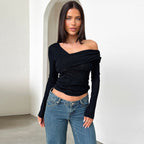 Women's Asymmetric Ruched Long Sleeve Top