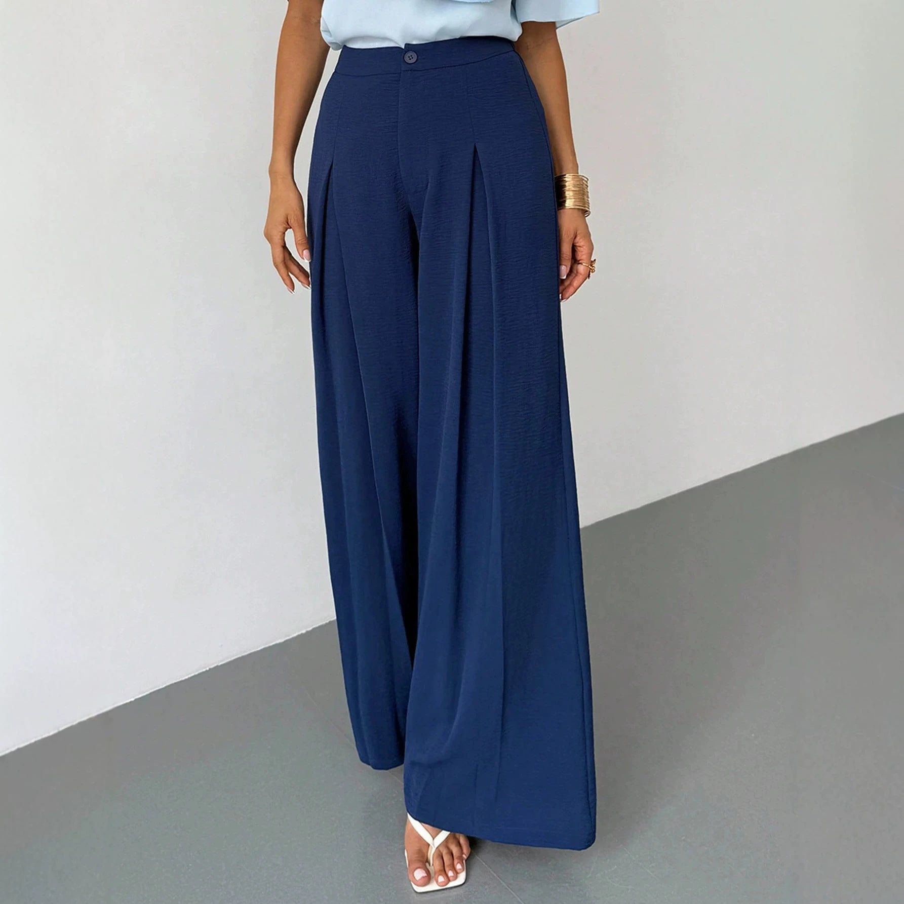 Commuting Figure Flattering Loose Mop Light Luxury Drooping Straight Pants A line High Waist Casual Small Wide Leg Pants