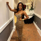 Women's Strap Rhinestone Bubble Ball Evening Dress Sexy Dress Maxi Dress For Women