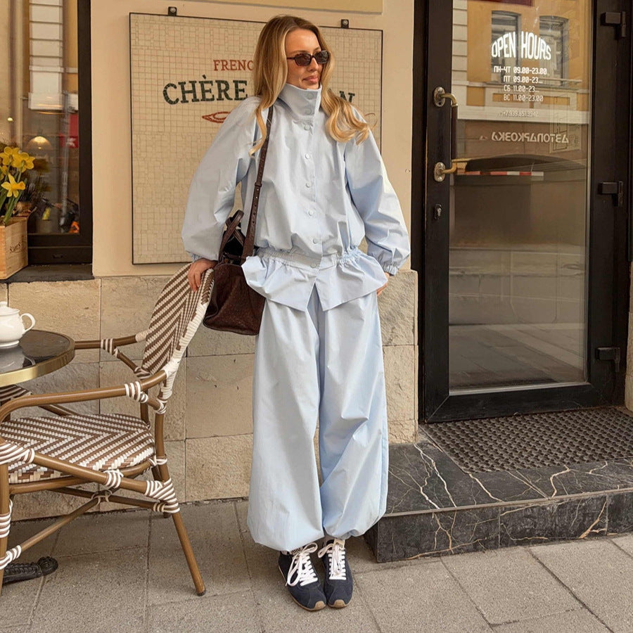 Women's Stand-Collar Coat and Pants Set
