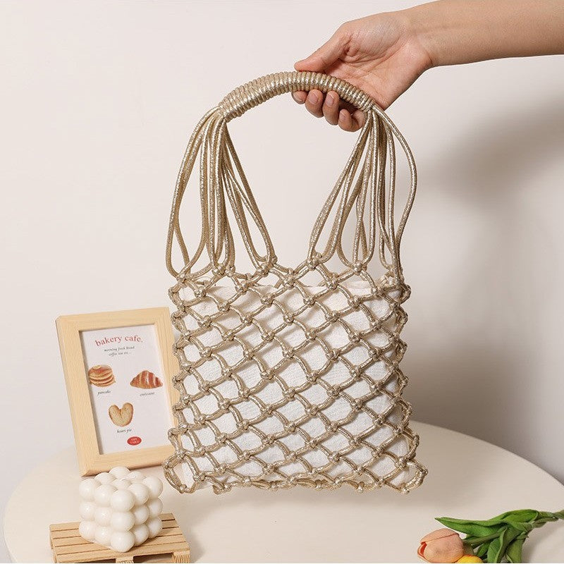 Women's Metallic-Yarn Woven Straw Beach Bag