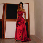 Women's Off Shoulder Satin Dress For Women Autumn Sexy Split Dress