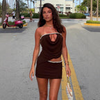 Women's Asymmetric Cropped Two-Piece Skirt Set