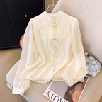 Women's Spring Summer Chinese Wild Stitching Lace Long Sleeve Shirt