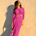 Women's Coral Red Long-Sleeve High-Slit Maxi Dress