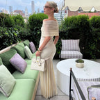 Autumn Strapless Pleated Mesh Slim Fit Patchwork Dress Two Piece Set