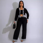 Autumn Winter Striped Cardigan Knit Casual Three-Piece Set