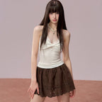 's Clothes Lace Edge Slim Short Halter Spaghetti Straps Vest Top