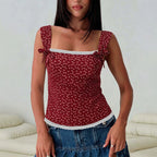 Sweet Spicy Polka Dot Square Collar Vest Lace Slingback Bow