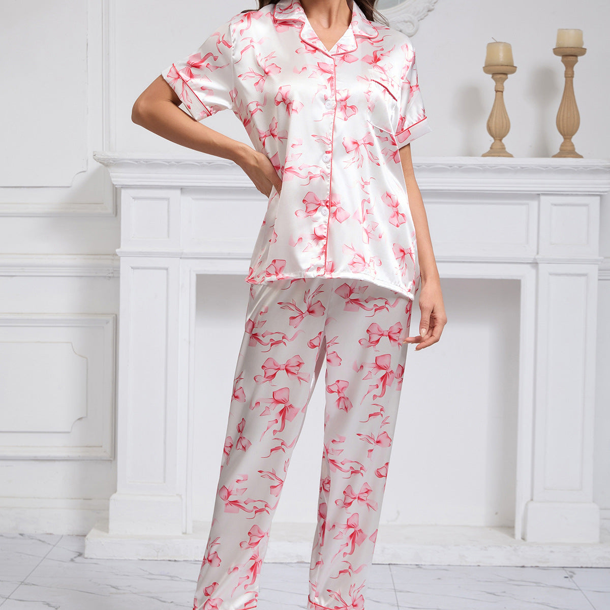 Satin Printed Pajamas Lingerie