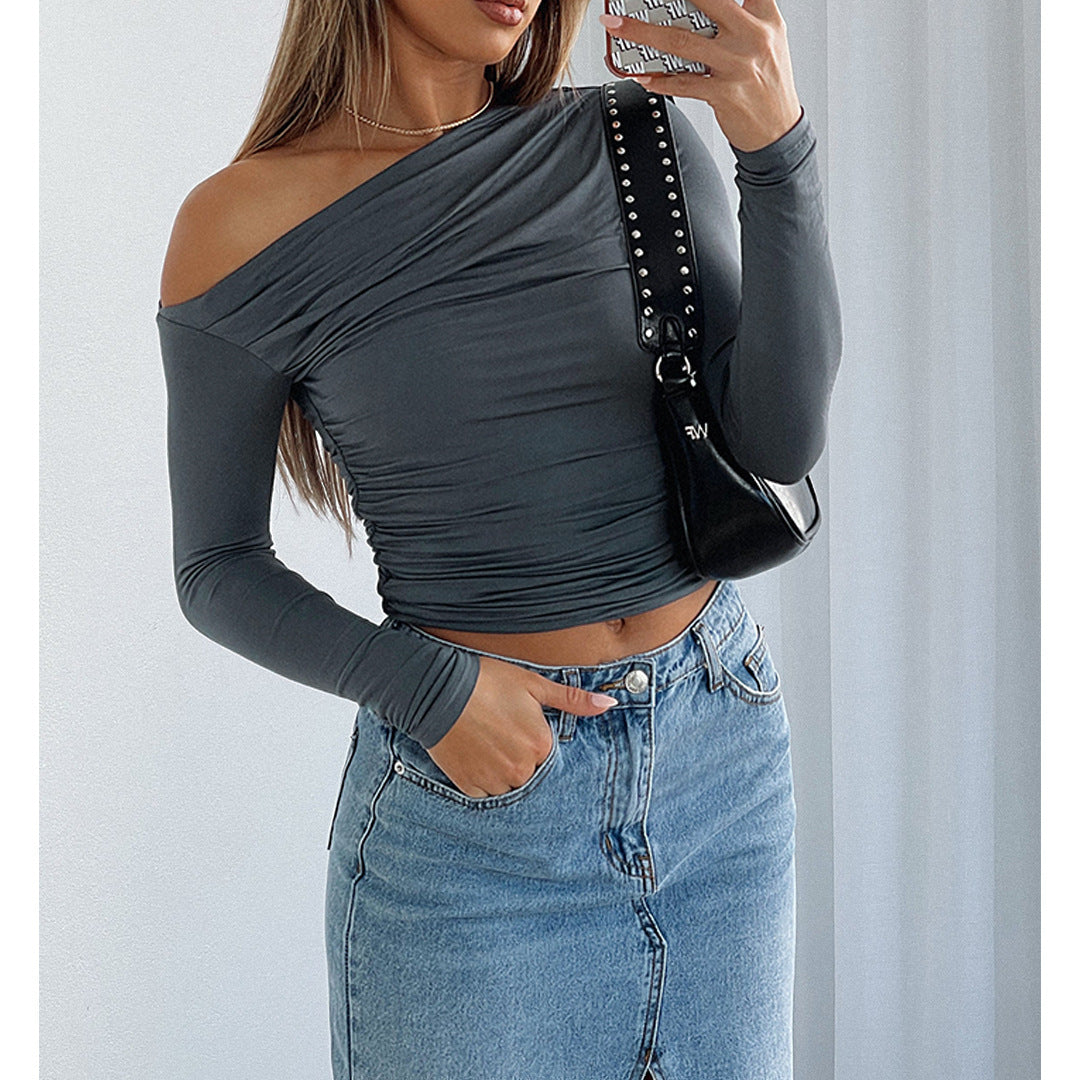 Women's Ruched Off-Shoulder Long Sleeve Top