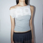 Women's Asymmetric Printed Contrast Long Sleeve Top