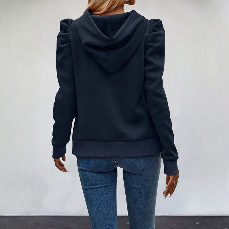Autumn Winter Comfort Casual Pullover Puff Sleeve Solid