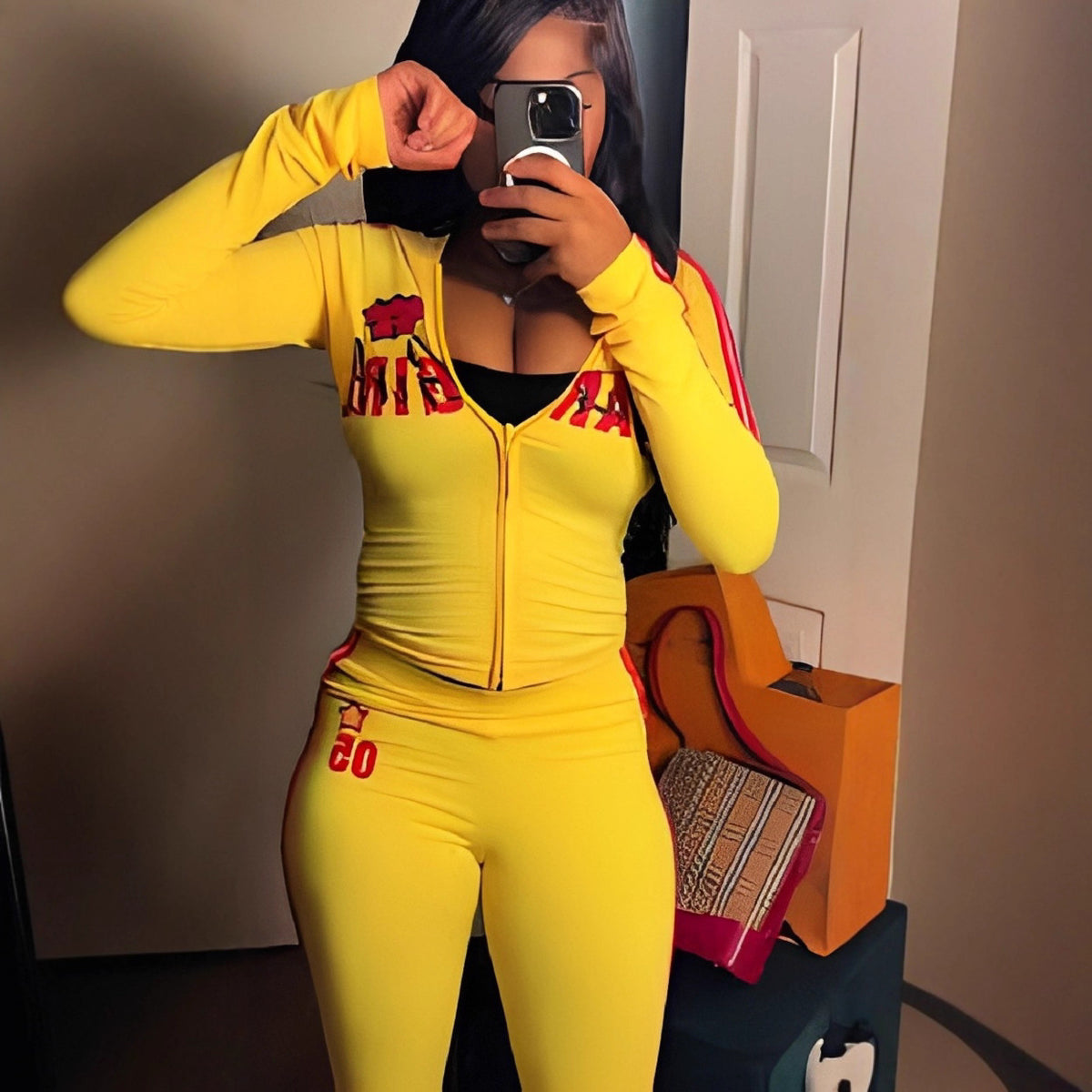 Contrast Color Hooded Sports Two-Piece Set
