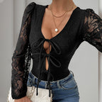 Black Lace Cutout Long Sleeve Jumpsuit
