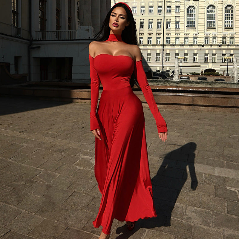 Women's Stand-Collar Cutout Long-Sleeve Dress