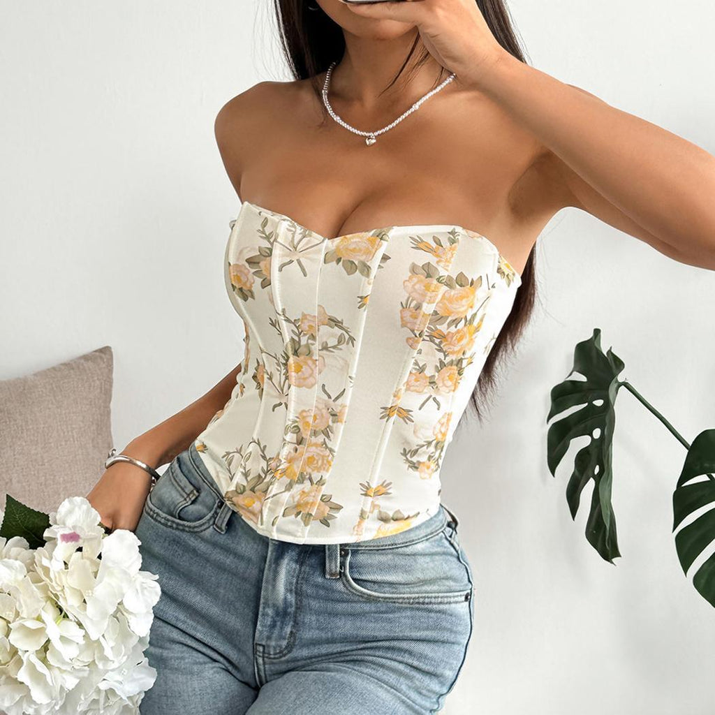 Women's Floral Backless Corset Top
