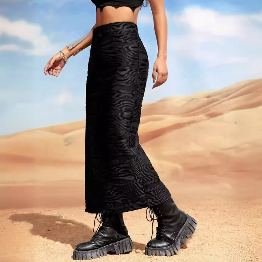 Summer Best Clothes Water Ripple High Waist Slit Skirt