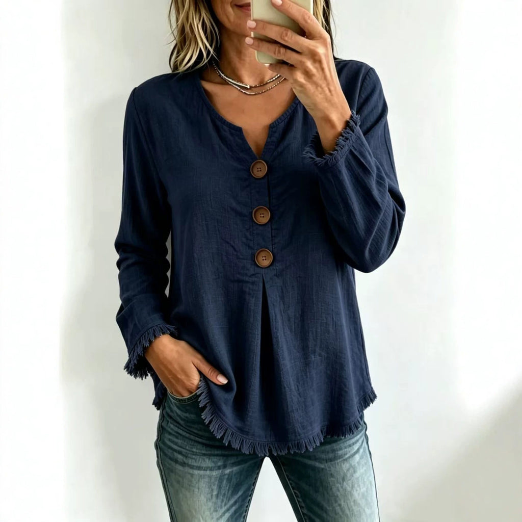 Women's Fringe V-Neck Long-Sleeve Top