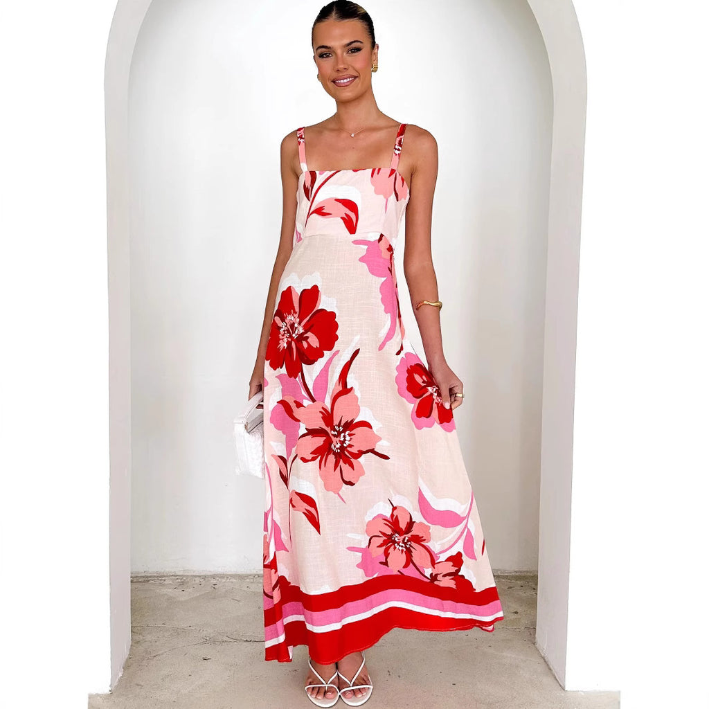 Strap Summer Printed Strap A-Line Dress