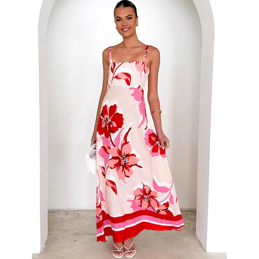 Strap Summer Printed Strap A-Line Dress