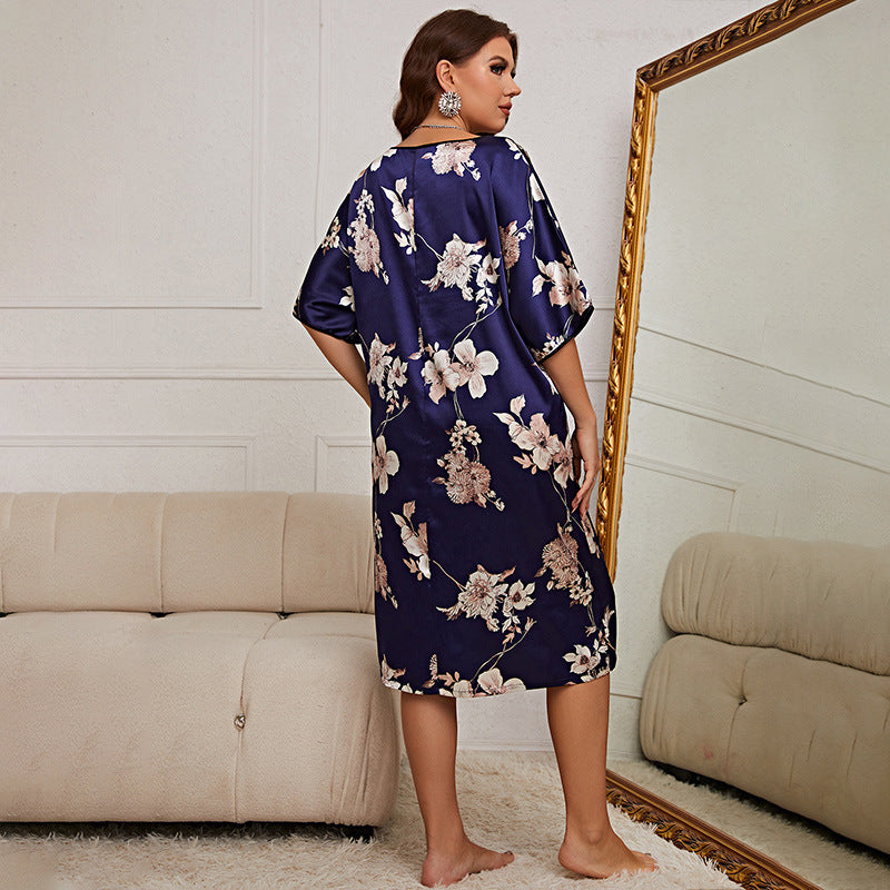 Women's Plus Size Printed Silk Nightdress Pajama