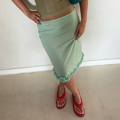 Vacation Casual Cloud Edge Skirt Fresh Pure Low Waist A line Skirt Wild Mid Length Skirt