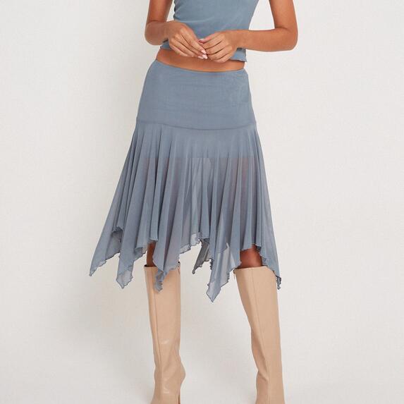 Women's Summer Slim Irregular Asymmetric Mesh Pleated Skirt