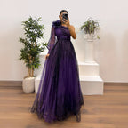 Women's One-Shoulder Floral Mesh Asymmetric Long-Sleeve A-Line Maxi Dress