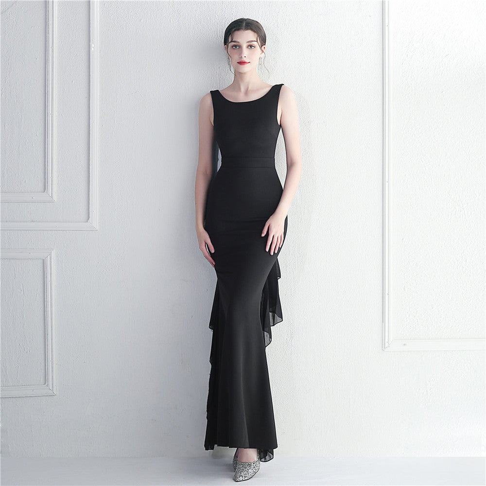 Women's Heavy Beaded Satin plus Chiffon Wedding Dinner Etiquette Dress