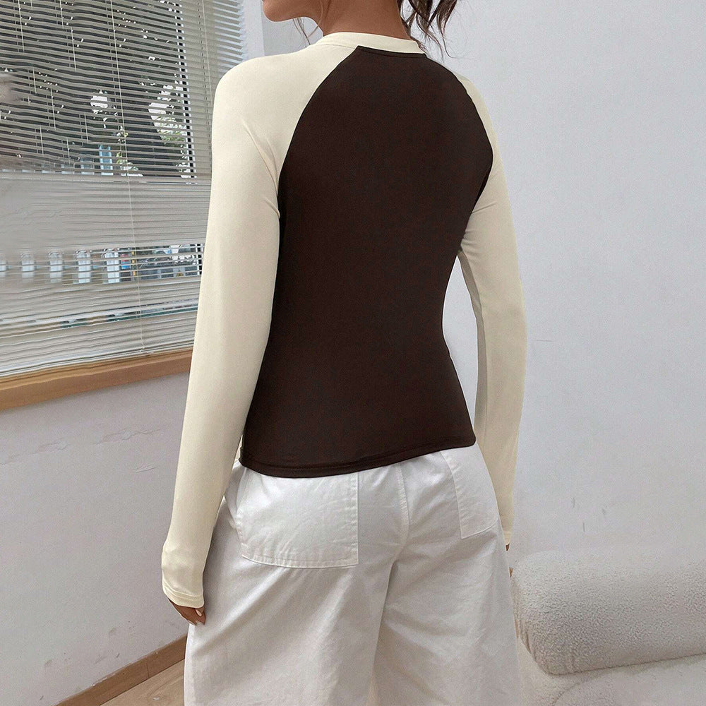 Women's Color Block Contrast Long Sleeve Top