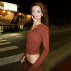 Leopard Print Hooded Headscarf Design Sweater Stitching Lace Long Bell Bottom Pants Sets