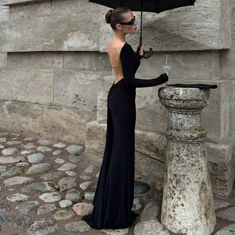Women's Backless Chain Bodycon Maxi Dress