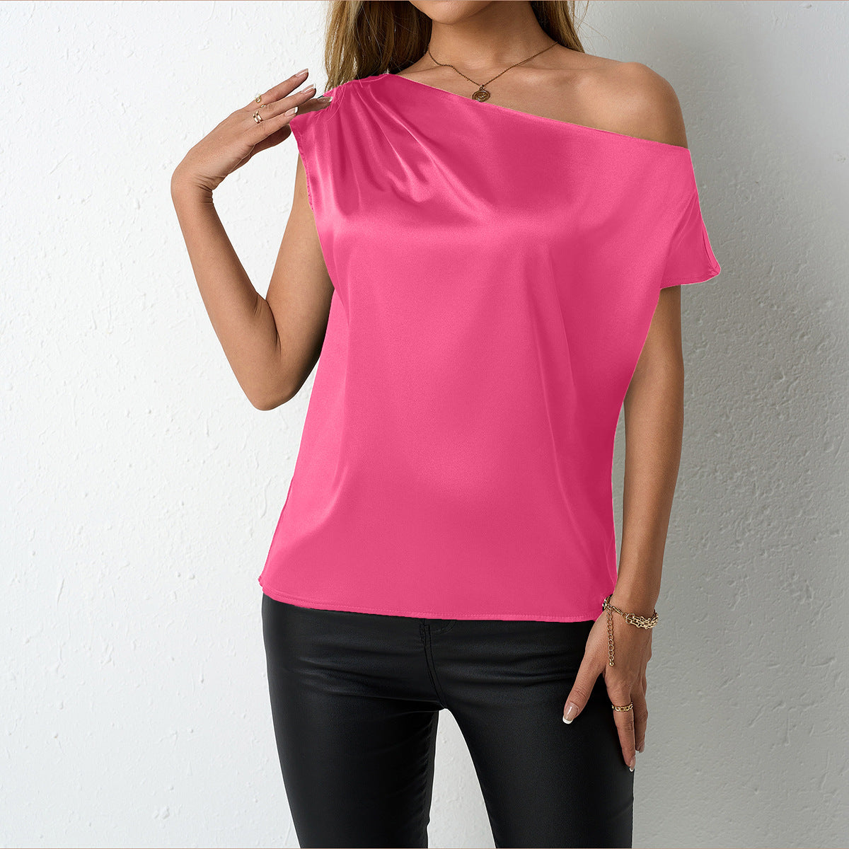 Women's Satin Asymmetric Sleeveless Top