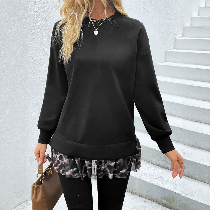 Women Sweater British Velvet Elegant round Neck Sweatshirts