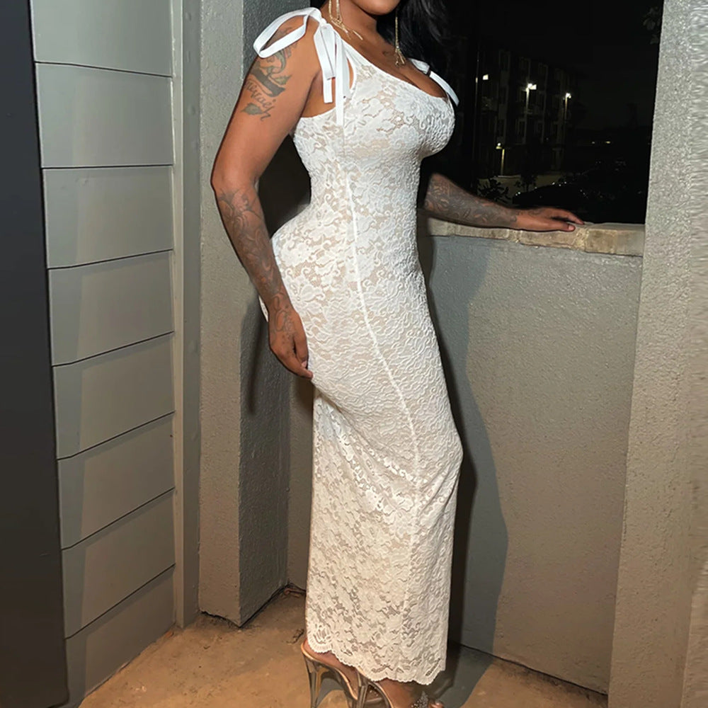 Women's Floral Lace Backless Bodycon Maxi Dress