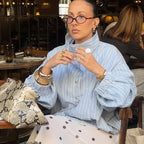 Street Stand Collar Striped Shirt Women Loose Long Sleeves