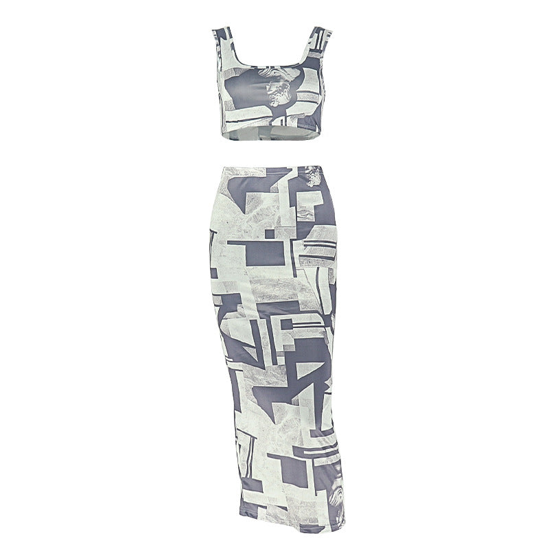 Women's Slim Fit Home Women Clothing Casual Multicolor Off Neck Skirt Set Backless Tube Top Two Piece Set