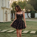 Women's Black Floral Corset-Inspired Mini Dress